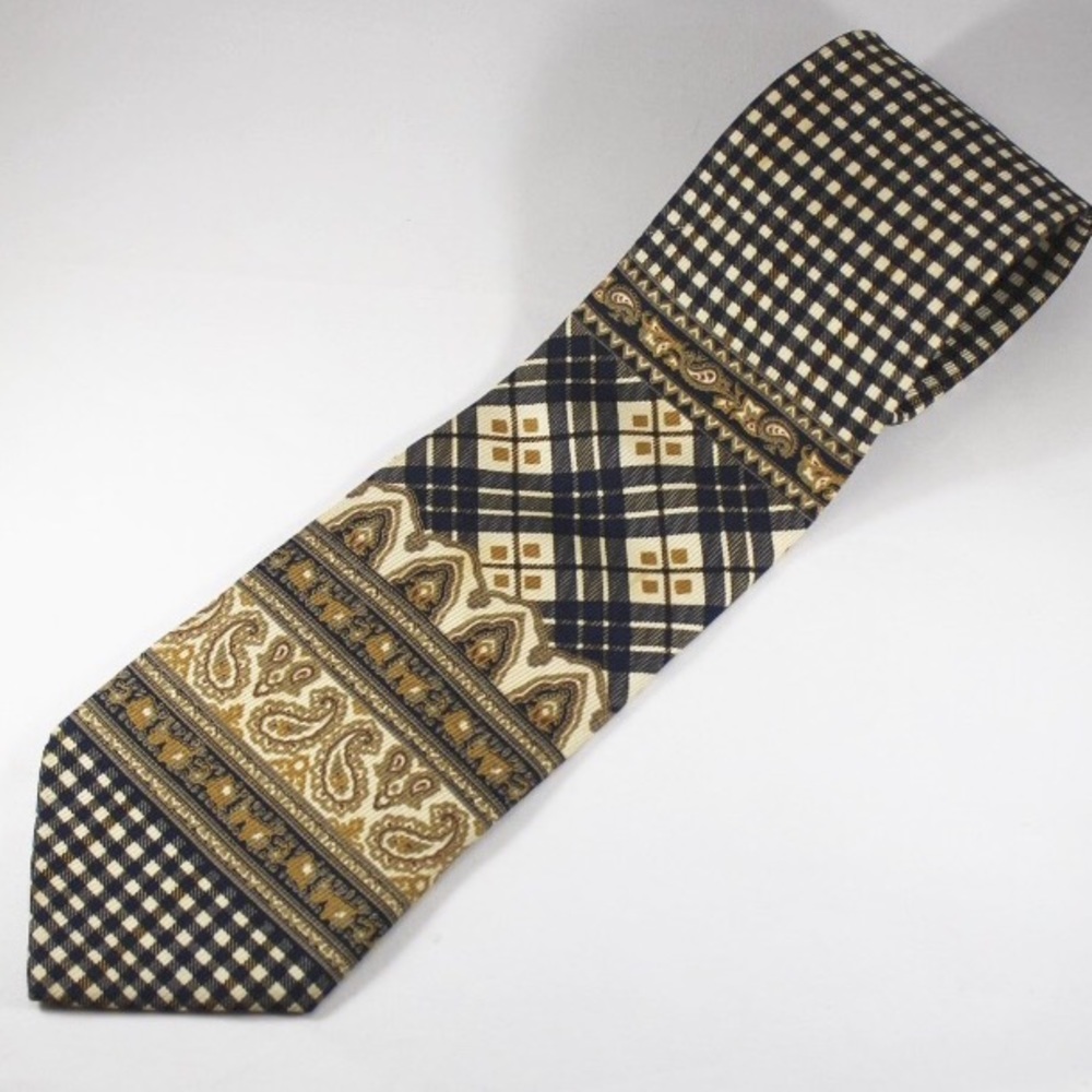 Aquascutum Tie Cream, Gold & Black Deco, 100% Silk